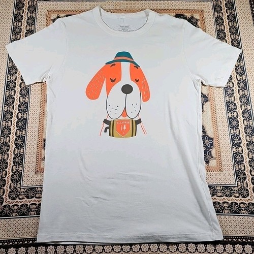 Rare ALLAGASH BREWING COMPANY Womens T Shirt ST. BERNARD w/ BARREL CASK Alps MED