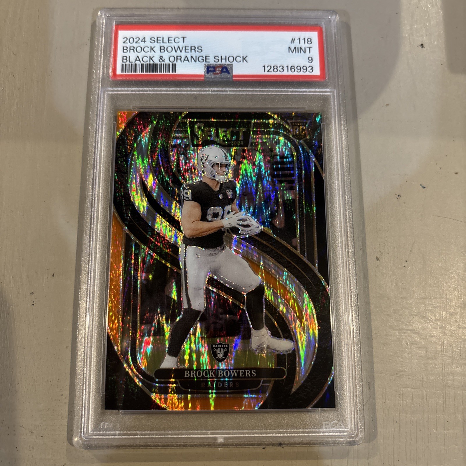 2024 PANINI SELECT ORANGE SHOCK #118 BROCK BOWERS ROOKIE RC 308/399 PSA 9