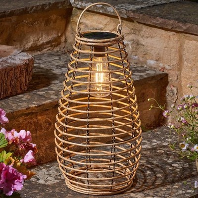 Solar LED Brown Venus Rattan Stil Glühfaden Wandbehang Außen Gartentisch Laterne