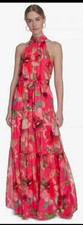 Eliza J Pink Floral Halter Tiered Ruffle Lightweight Maxi Dress Size 8