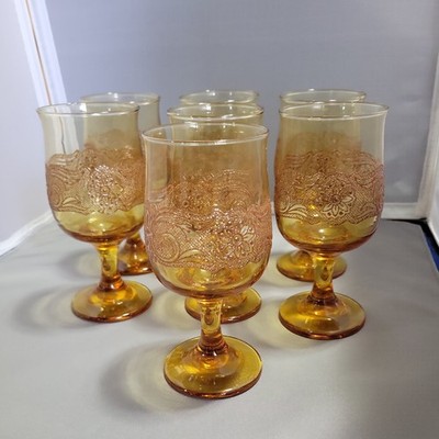 Vintage Libbey Americana Amber Water Glass 10 oz Goblet or Wine Glass Set of 7
