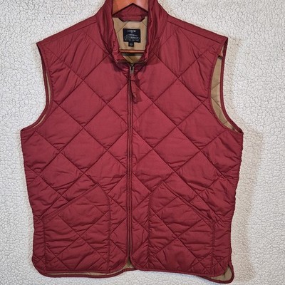 J. Crew Quilted Walker Zip Up Vest Red Tan Men s Size Large Outdoor Puffer