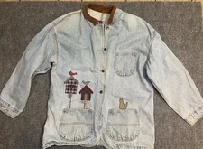 Vintage 90s Sun Belt Denim Jean Jacket Embroidered patchwork  Size XL Y2K 