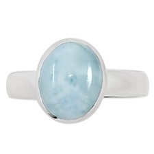 Natural Larimar Dominican Republic 925 Sterling Silver Ring s.6 Jewelry R-1004