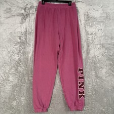 PINK Victoria's Secret Sweatpants M Pink Leg Logo Fleece Joggers Y2K Lounge