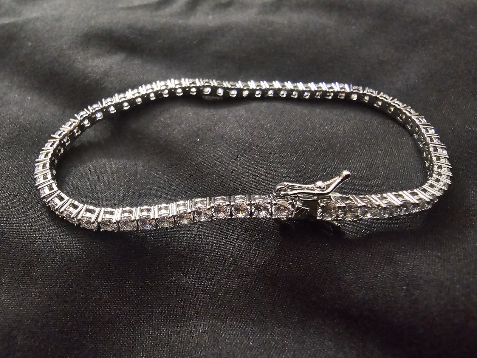 8in White Gold plated on brass- 4mm Tennis Bracelet Cubic Zirconia Prong Setting image 3