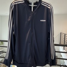 Adidas Dark Blue White Stripe Sleeves Track Suit Top Zip Up Side Pockets Size XL