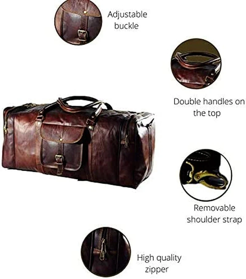 Bolso de Lona Genuino Vintage Cuero Marrón Núcleo Bolsa de Equipaje de Viaje Foto 4 de 4