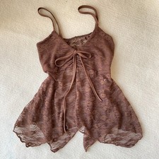 Vintage Brown Lace Camisole with Bow Detail Women  s XS 