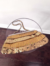 Y2K vintage gold metallic sequin small clutch party evening bag with chain strap