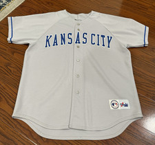 Majestic Kansas City Royals Jersey Grey Blue Mens XL MLB Vintage