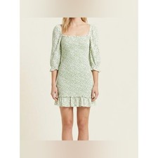 Faithfull The Brand Honfleur Floral Smocked Mini Dress Puff Sleeve Size S