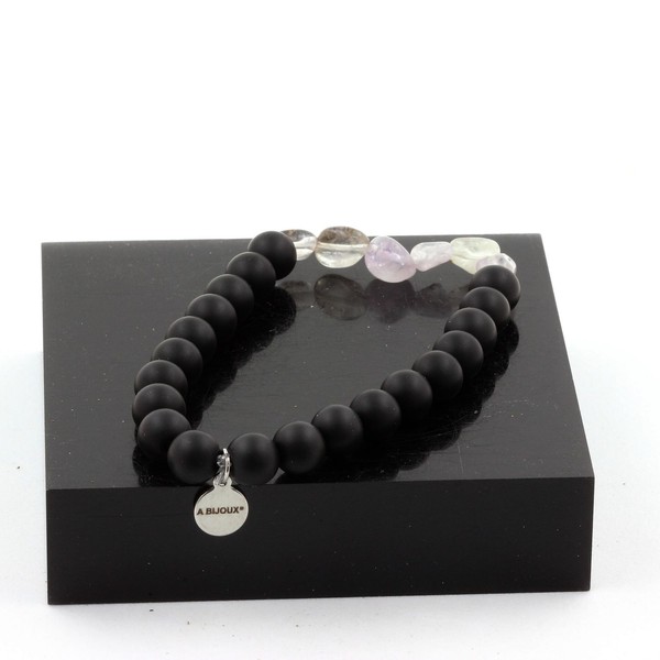 Steine Und Mineralien. Armband Quarz Amethyst Rutil Aus Brasilien + Onyx Perlen-image