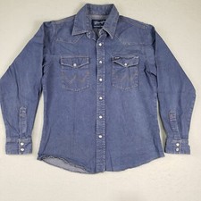 Vintage Wrangler Blue Denim Pearl Snap Western Shirt Boys Size XL 14-16 BW1271B