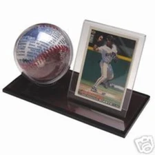 DELUXE BLACK BASE BASEBALL BALL and CARD DISPLAY CASE