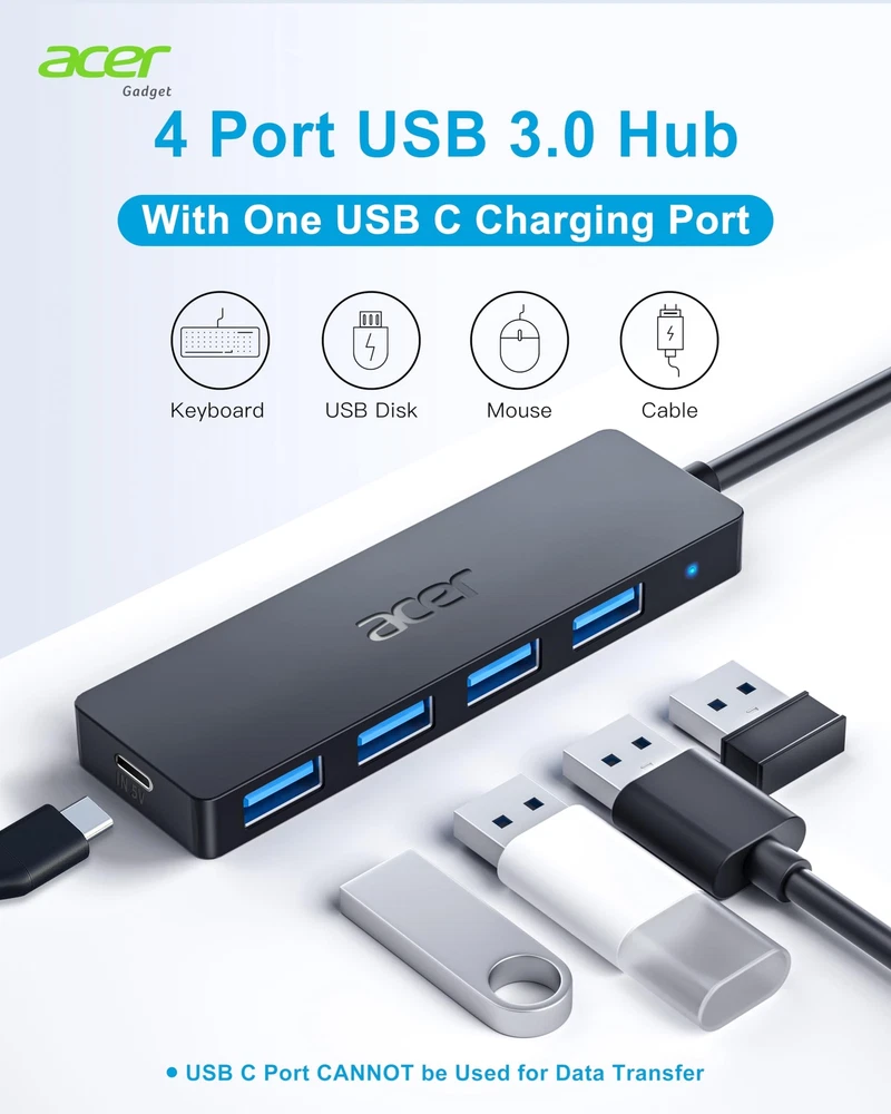 Acer USB Hub 4 Ports Multiple USB 3.0 Hub USB A Splitter for Laptop with USB ...