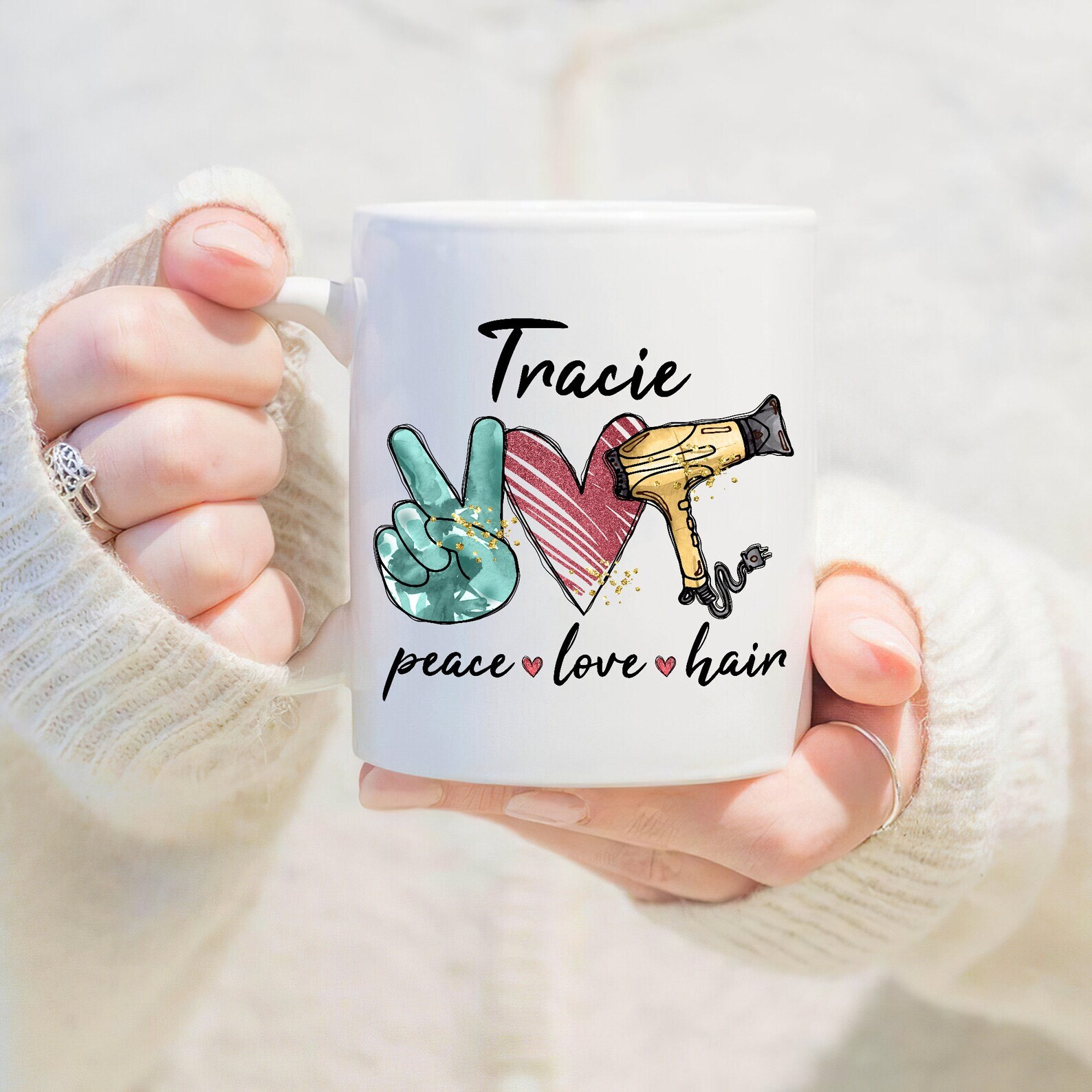 Personalized Peace Lover Hairdresser Mug Cosmetology Gift for Stylists