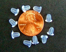 100 Small EAR Earring NUTS Keepers Backs  ~ Soft Clear Bell Shape 4x5mm