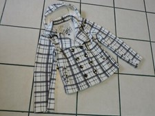 Sebby Hooded White/Gray plaid Double Breasted...