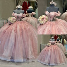 Pink Princess Quinceanera Dresses Off The Shoulder Prom Ball Gowns Sweet 15 16