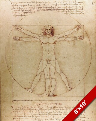 LEONARDO DA VINCI Vitruvian Man Nude Proportions 8X10 REAL CANVAS GICLEE PRINT