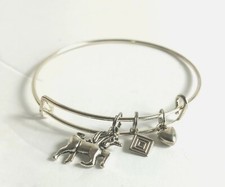 Unicorn Heart Silver Charm Bangle Bracelet
