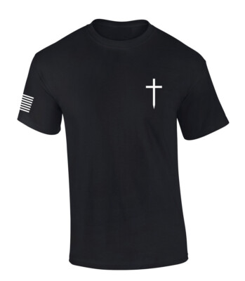 Mens Christian Shirt Faith Cross Crest American Flag Sleeve T