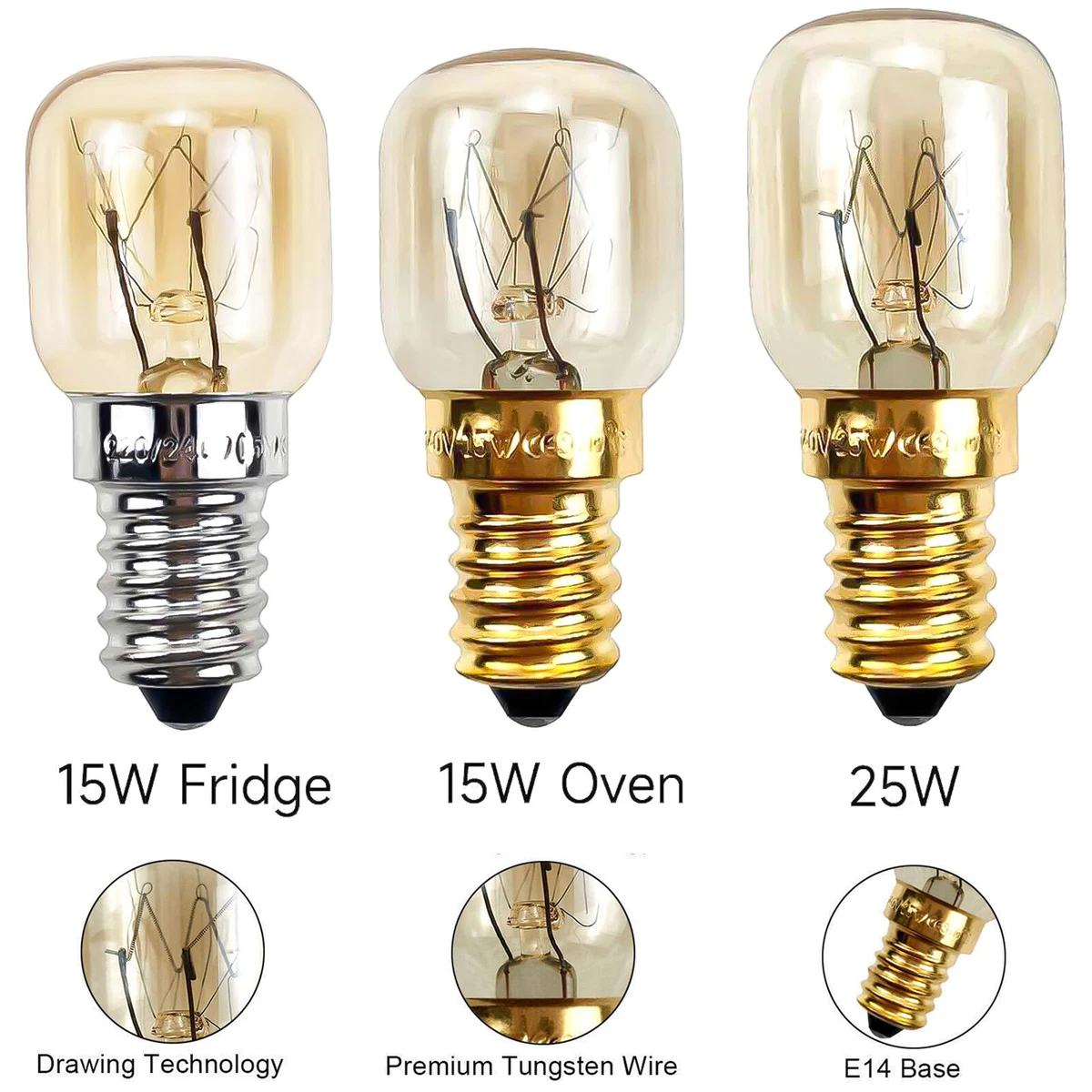 Oven Light Bulb E14 SES 15w 25w Fridge bulbs 300 Heat Resistant 240v Screw lamp
