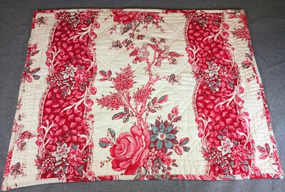 Pottery Barn Red Palampore 2 Quilted Standard Shams Tie Back Striped Backing 