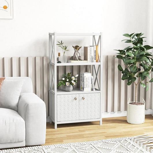 Bathroom Storage Cabinet with Open Shelves and Double Doors-White - Color: White - Image 2 of 4
