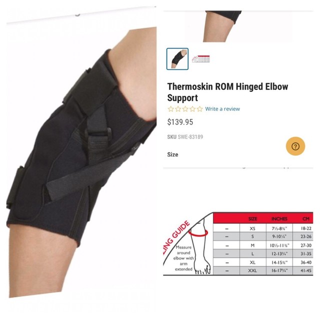 Thermoskin Range Of Motion (ROM) Hinged Elbow Brace Sleeve Black XL