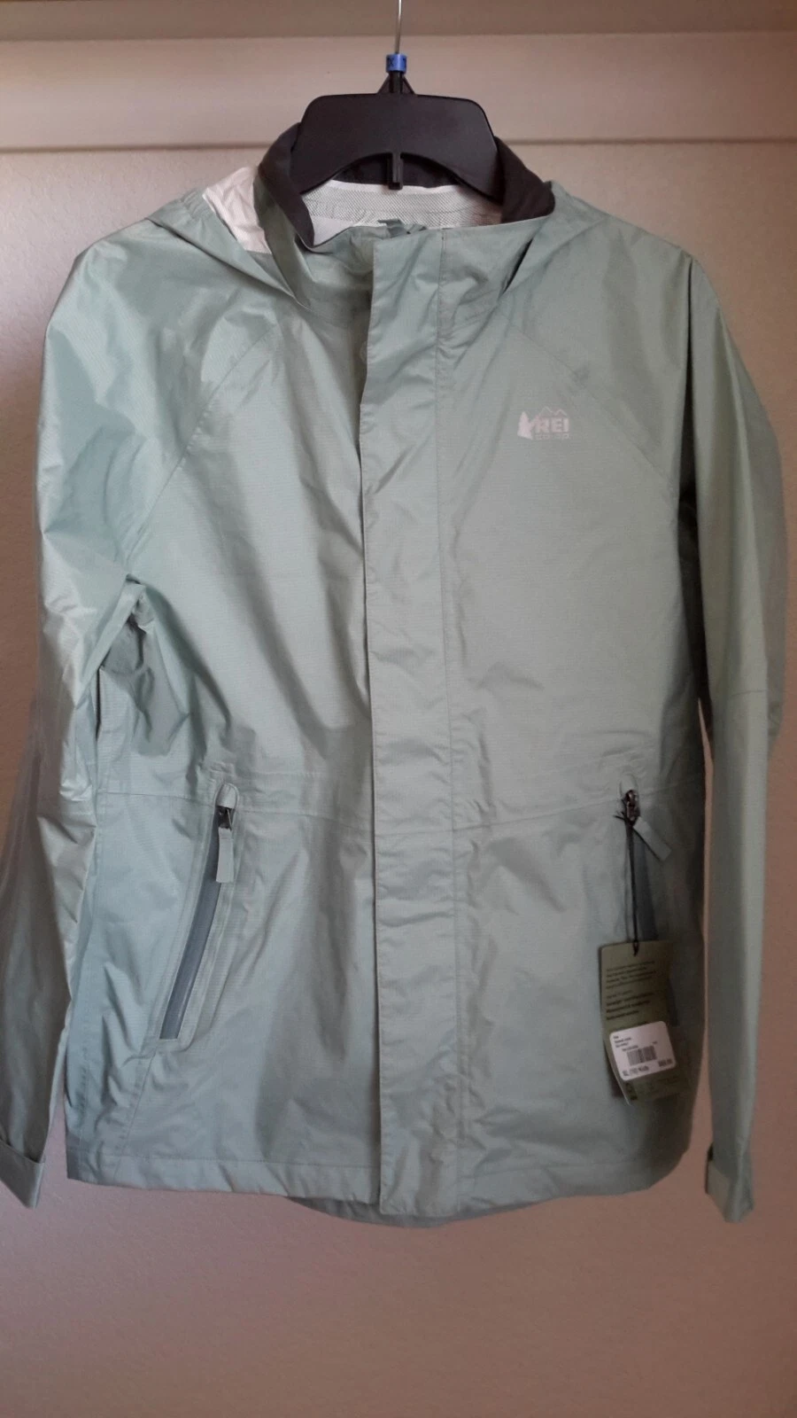 REI Youth Kids XL(18)Rainwall Hooded Lightweight Rain Shell Jacket Sea Spray NWT