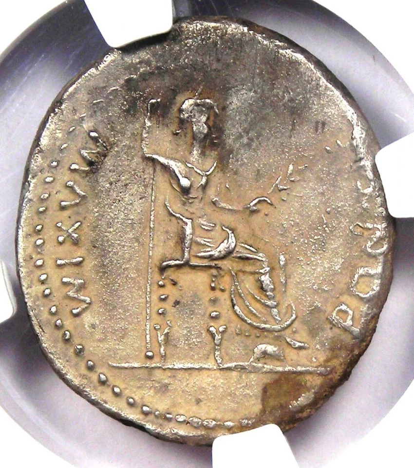Tiberius AR Denarius Silver Tribute Penny Roman Coin 14-37 AD - Certified NGC AU - Image 4 of 4
