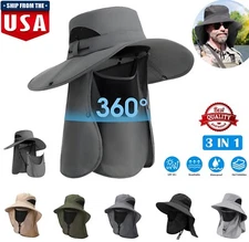 Fishing Hat UV Sun Protection Wide Brim Hat w/ Face Cover & Neck Flap Unisex USA