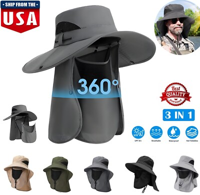 #ad Fishing Hat UV Sun Protection Wide Brim Hat w Face Cover amp; Neck Flap Unisex USA $8.49
