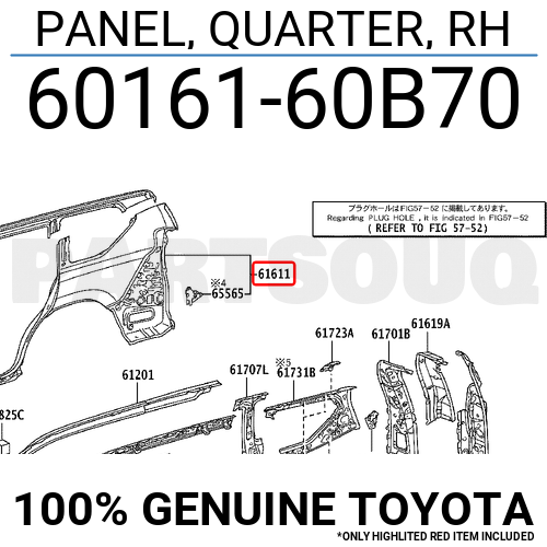 6016160B70 Genuine Toyota PANEL, QUARTER, RH 60161-60B70 | eBay