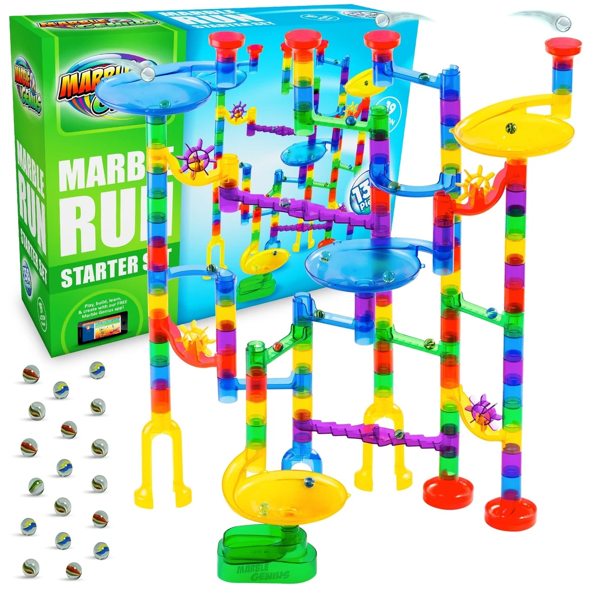 Marble Genius Marble Run - Maze Track or Race Game for Adults, Teens,  Toddlers, or Kids Aged 4-8 Years Old, 130 Complete Pieces (80 Translucent