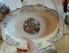 Vintage Homer Laughlin Virginia Rose Gold Rim Oval Serving Bowl 9 1/2" A51N8