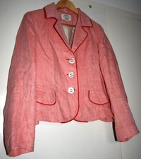 Avoca Size 3 12 14 Pink Blazer Jacket 100% Linen Herringbone Lined Quirky Arty