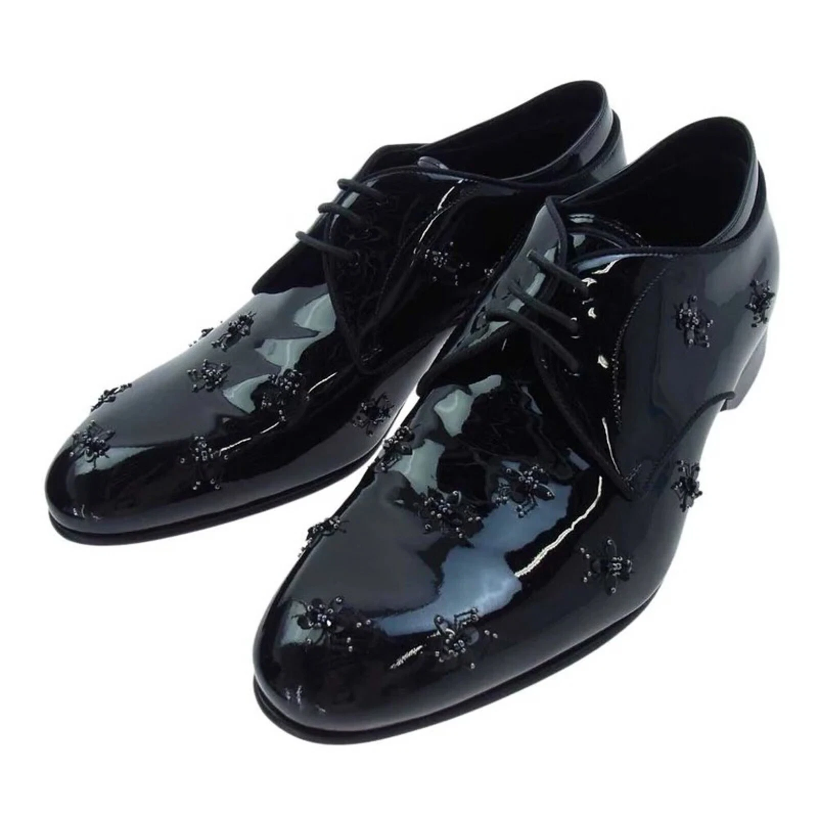 Chaussures habillées derby homme Christian Dior noires vernies paillettes ornées d'abeilles 45