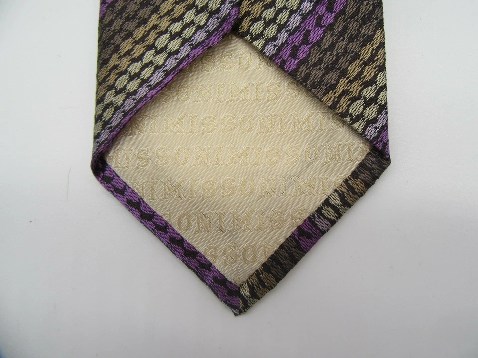 Corbata Missoni 100 % seda púrpura y dorado a rayas Foto 3 de 4