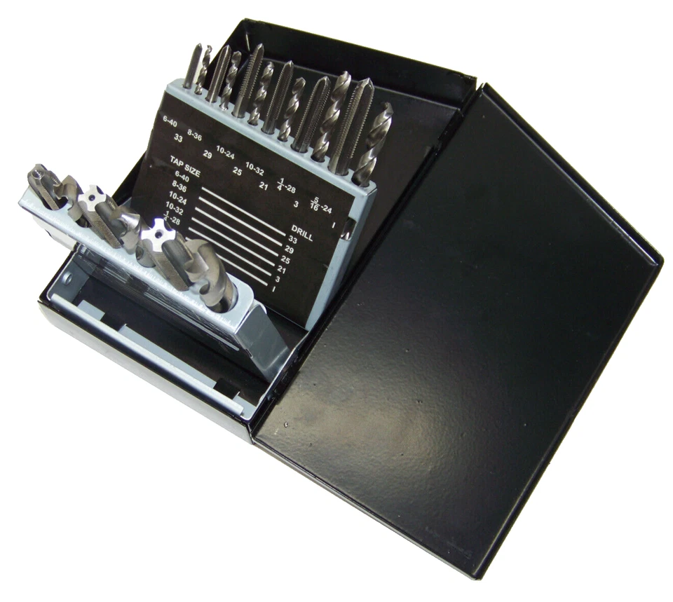 18 pcs UNF Tap and Drill Bit Jobber Length HSS Drill Bits Threader MM/SAE Set - Image 2 of 2