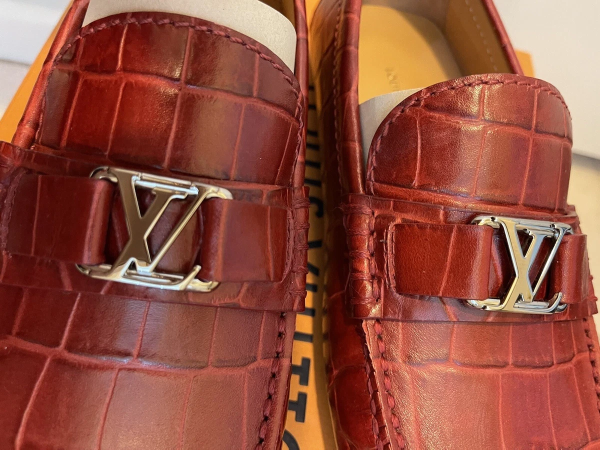 LOUIS VUITTON LV LOGO RED CROC LEATHER COMFY MOCCASIN DRIVING SHOES 5  NEW$1490