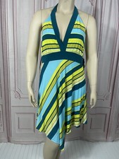 Wild Fable Blue and Green Striped Open Back Tied MIDI Dress XXL