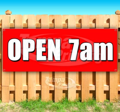 OPEN 7AM Advertising Vinyl Banner Flag Sign Many Sizes OPEN