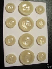 12p  BLAZER suit BUTTON SET 4 Hole 24/30 Horn Effect Rim / Pearl Fin Ctr  Cream