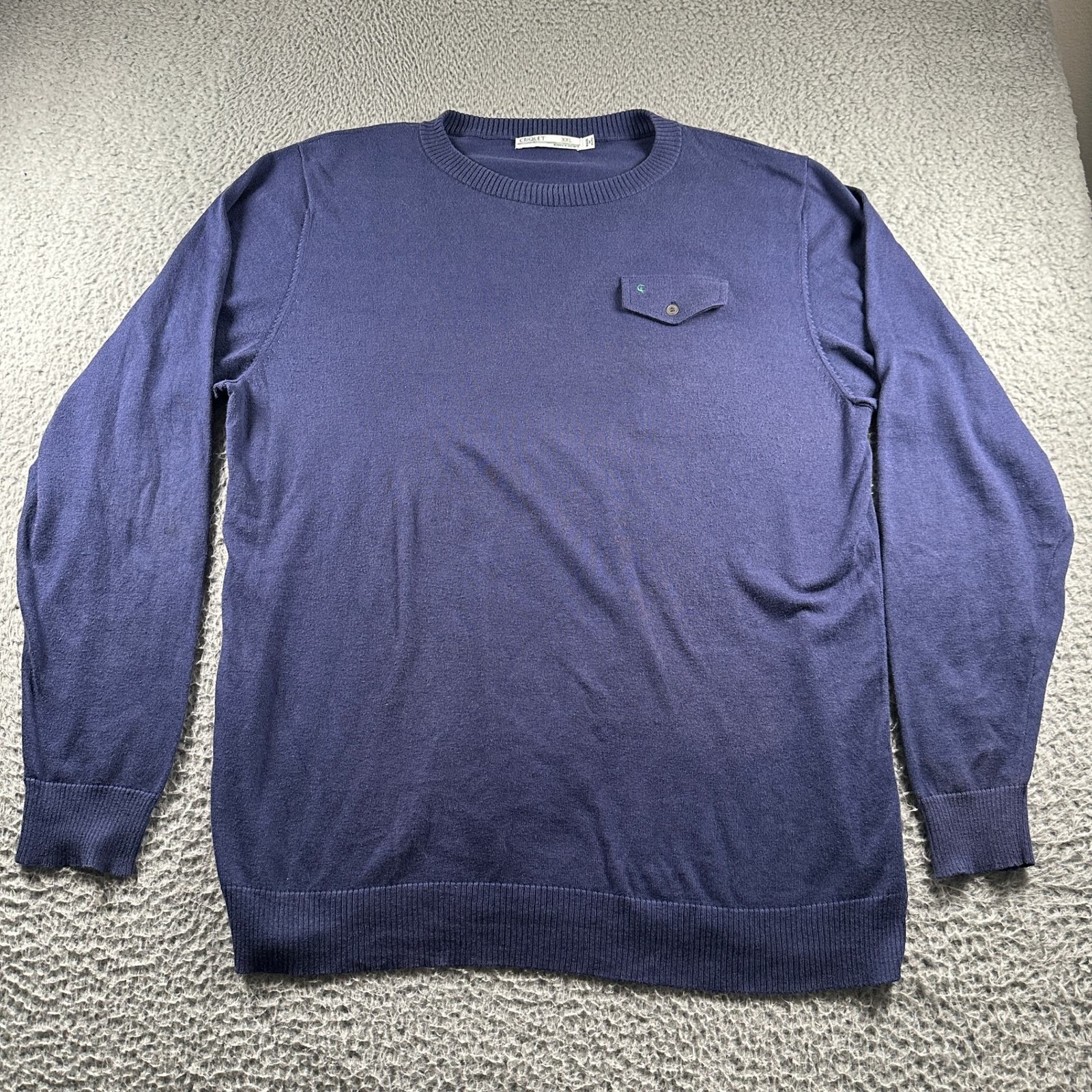 Criquet Sweater Mens XXL Navy Crewneck Cotton Cashmere Pocket Golf Activewear
