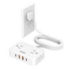 Flat Plug Extension Cord, 6 Ft Ultra Thin Power Strip 4 AC Wide Spaced Outlets