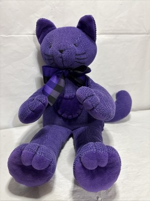 Vtg Bath & Body Works Cat plush Purple Heart Corduroy Stuffed Animal. Bow
