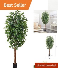 Elegant 7ft Faux Ficus Tree with Natural Trunks - Perfect Indoor Accent